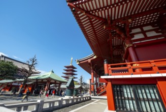 Buddhist temple complex with five-story pagoda, Asakusa shrine or Senso-ji temple, Asakusa, Tokyo,