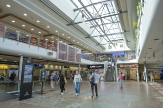 Main hall, display, travel times, main train station, Riga, Latvia