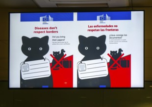 European Union sign about pet certification control at EU borders, Barcelona airport, Spain