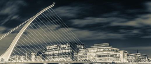 Samuel Beckett Bridge, bridge over the River Liffey, night view, Dublin, Ireland