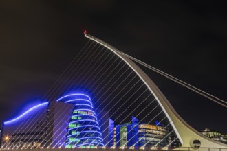 Samuel Beckett Bridge, bridge over the River Liffey, night view, Dublin, Ireland