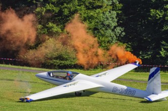 A Marganski Swift S-1 glider, registration D-3168, during a demonstration as part of an air show at
