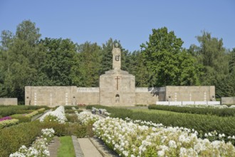 Burial ground, statue of Mother Latvia with her fallen sons in the back, Brothers' Cemetery,
