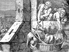 Paul flees in a basket through a window on the wall and escapes from Damascus, 2nd letter to the