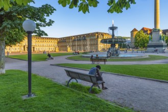 Summer evening on Schlossplatz with New Palace, Stuttgart, Baden-Württemberg, Germany, Stuttgart,
