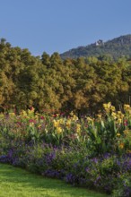 View from the spa park in Baden-Baden to the old castle in Hohenbaden, Black Forest,