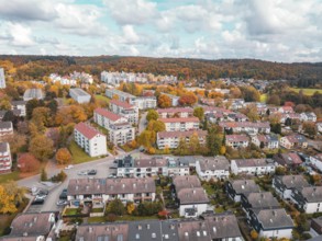 Residential area in autumn colors under bright skies, combining city and nature, Sindelfingen,