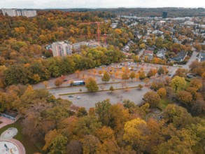 Outskirts of town with colorful trees, roads and adjacent buildings, Sindelfingen, Böblingen