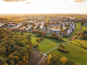 Town and forest with green areas in autumn surroundings, Sindelfingen, Böblingen district, Germany