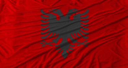 Albanian flag waving. Flag of Albania with cloth texture