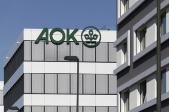 AOK Rheinland Hamburg, logo on building, health insurance, Düsseldorf, North Rhine-Westphalia,