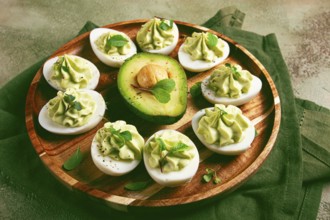 Snack, stuffed eggs with avocado, homemade, no people
