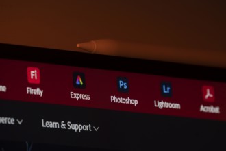 Dhaka, Bangladesh- 19 Sep 2025: A computer screen displays the Adobe website header