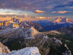 Alpenglühen, Monte Pelmo and Civetta at sunset, Dolomites, Alps, Belluno province, Veneto region,