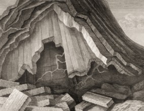 Vein deposits of minerals, Cairnsmore of Fleet granite, Scotland, illustration by John Clerk of