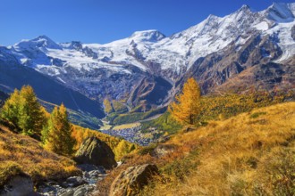 View from Kreuzboden to Saas-Fee with Alalin 4027m, Alphubel 4206m and Mischabel Group 4545m in