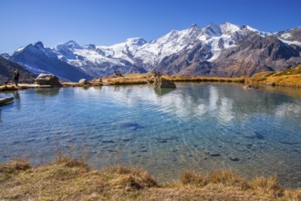 Kreuzbodensee with Alalin 4027 m, Alphubel 420 6 m and Mischabel Group 4545 m in autumn,