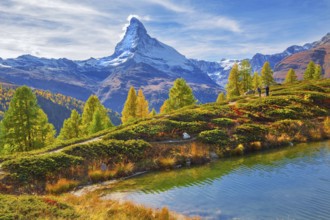Leisee below the Sunnegga with Matterhorn 4478 m in autumn, Zermatt, Mattertal, Valais, Switzerland