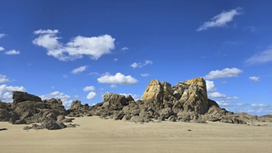 Rock formation at low tide in Baie de l'Arguenon, Saint-Jacut de la Mer region, Brittany, France