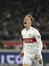 Goal cheers Chris Führich VfB Stuttgart (10) MHPArena, MHP Arena Stuttgart, Baden-Württemberg,
