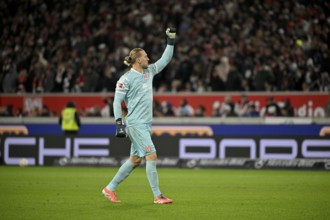 Goalkeeper Robin Zentner 1. FSV Mainz 05 (27) goal cheering gesture MHPArena, MHP Arena Stuttgart,