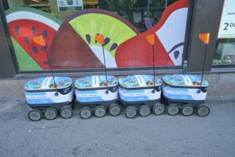 Wolt Starship delivery robot on sidewalk, Helsinki, Finland