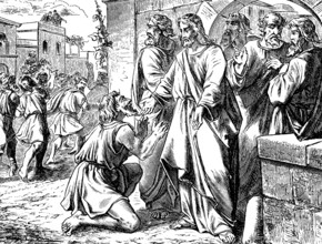 The grateful Samaritan, market in Galilee, Gospel of Luke, chapter 17, lepers, have mercy on us,