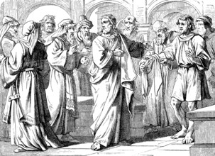 Jesus heals the withered hand, Gospel of Luke, chapter 6, healing, illness, group, wonder, cloth,