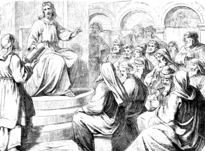 Jesus preaching in the Nazareth synagogue, Gospel of Luke, chapter 4, proclaiming the Gospel, poor,
