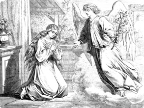 The angel announces the birth of Jesus to the Virgin Mary, Gospel of Luke, chapter 1, porch,