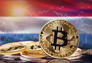 Bitcoin with Luxembourg flag in the background. Investors in cryptocurrency and Blockchain