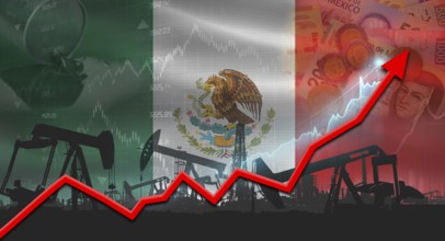Oil pumps with Mexican flag. Oil production with Mexico flag, petrol industry