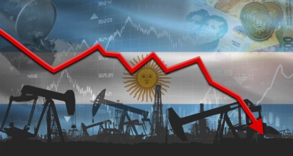 Fall oil price with flag of Argentina on economic chart, Petrol crisis with Argentina flag on