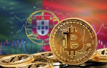 Investors in cryptocurrency and Blockchain Technology in Portugal, Concept. Bitcoin with Portugal