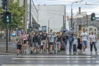 Passers-by, people, pedestrian traffic lights, Tallinn, Estonia