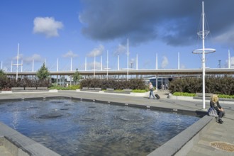 Pond, small park at ferry terminal D, Sadama harbour area, Tallinn, Estonia