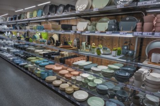 Wholesale market, shelves with crockery and knickknacks, Allgäu, Swabia, Bavaria, Germany