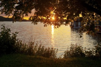 Atmospheric sunset over Lake Gudelack, Lindow (Mark), Stechlin-Ruppiner Land nature park Park,