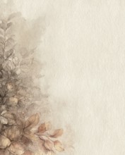 A watercolor painting of a tree with leaves and branches. The leaves are brown and the branches are