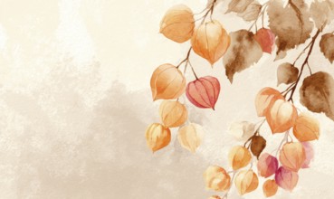 A painting of a tree with orange flowers. The painting is done in watercolor and has a light, airy