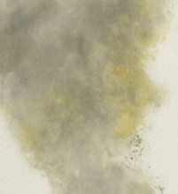 A painting of a yellow and brown substance with a greyish background. The painting has a mood of