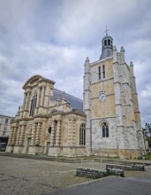 Notre-Dame Cathedral in Le Havre, France. The architecture contrast from ornate Baroque main facade