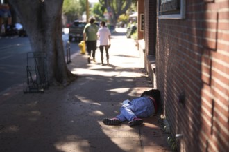 Homeless people in the coastal town of San Luis Obispo, California, USA