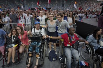 WROCLAW, POLAND - JULY 23, 2016: Pilgrims of the World Youth Day during concert Singing Europe. The