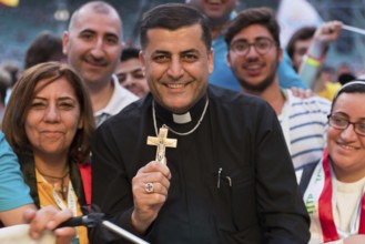 WROCLAW, POLAND - JULY 23, 2016: Pilgrims of the World Youth Day during concert Singing Europe. The