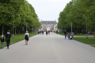 Dresden, Gerrmany- May 6, 2017: Grosser Garten park and Baroque palace in the background