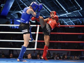 WROCLAW, POLAND - JULY 29, 2017: Muaythai fight during the The World Games 2017. Men fight Ahmad