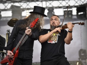 WROCLAW, POLAND - AUGUST 29, 2016: Pawel Grzegorczyk (L) and Michal Jelonek (R) from band Hunter