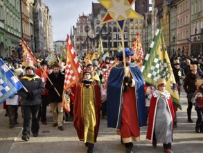 WROCLAW, POLAND - JANUARY 6, 2017: Epiphany holiday in Christian religion. Traditional procession,