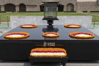 Black marble memorial at Raj Ghat in Delhi, dedicated to Mahatma Gandhi, Mohandas Karamchand